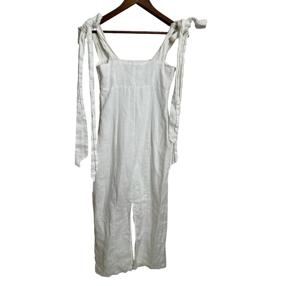 DISSH Aisle White Linen Bow Midi Dress size US6 Square Neck Tie Shoulder - Picture 3 of 13
